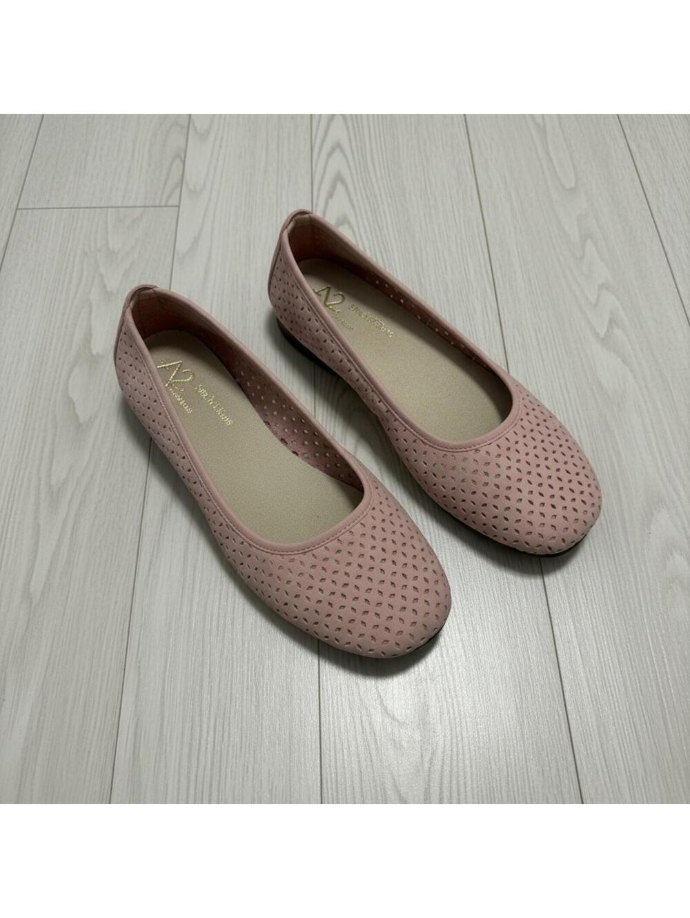 A2 by Aerosoles 8 Blush Pink Perforated Stitch N Turn Ballet Flats Shoes Classic